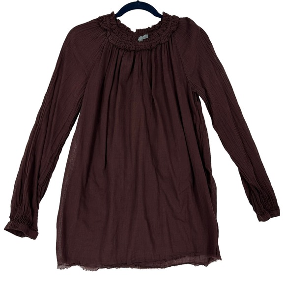 Raquel Allegra Brown Long Sleeves Cotton Gauze Top 2 Medium - Picture 2 of 6